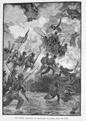 Der nächtliche Angriff auf Battery Wagner, 18. Juli 1863, graviert von C. H. Reed, Illustration aus 